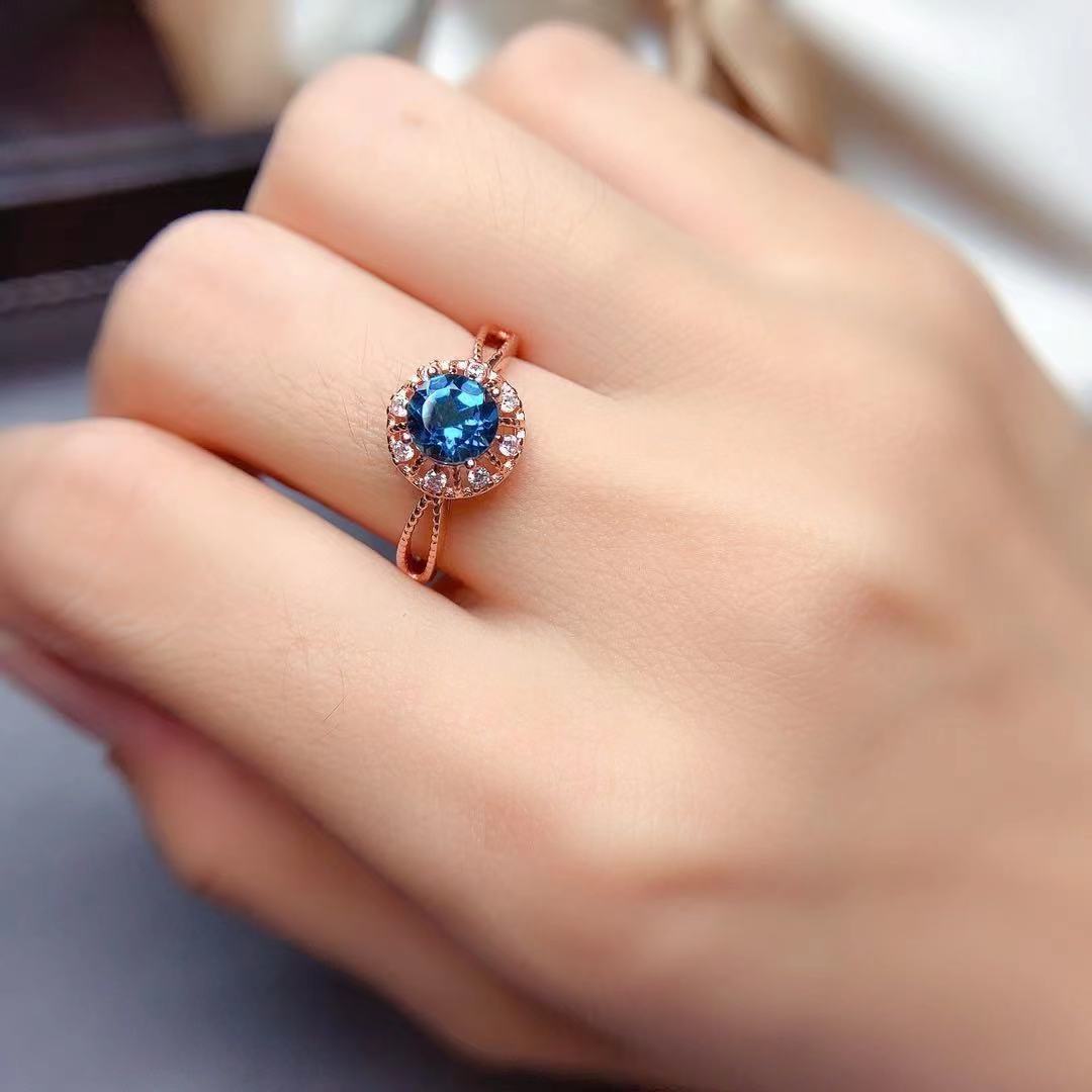 New Style Natural London Blue Topaz Open Ring For Women