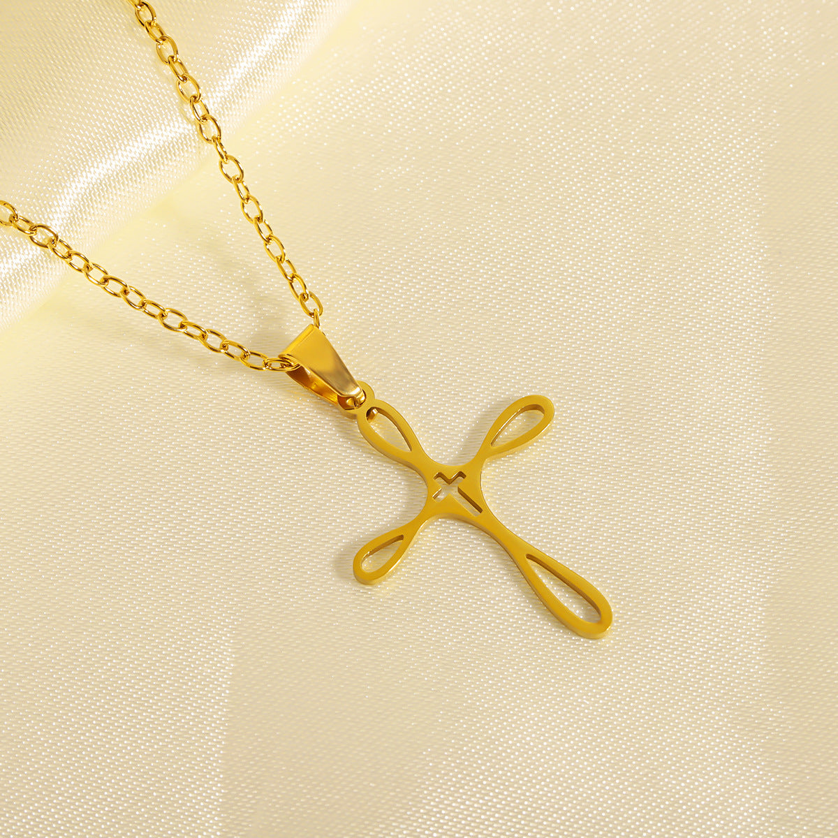 Stainless Steel Cross Necklace Choker & Earrings Set, Delicate Minimalist Stylish All-match Daily Jewelry