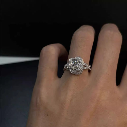 Clear And Cool Zircon Micro Inlaid Three-dimensional Rose Ring