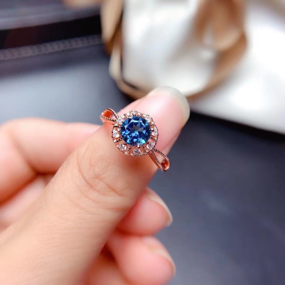 New Style Natural London Blue Topaz Open Ring For Women