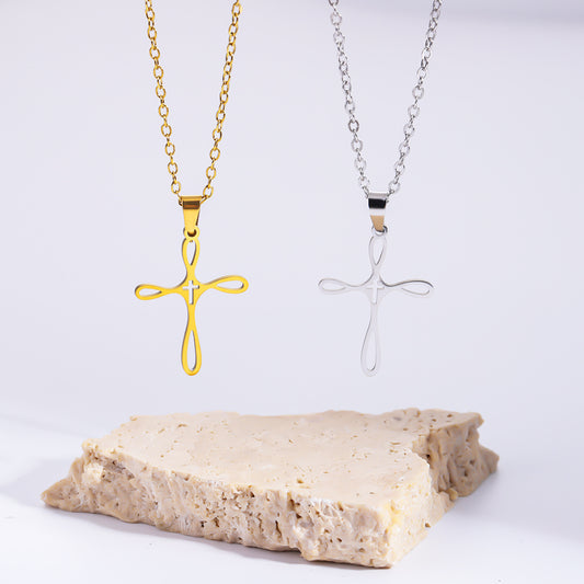 Stainless Steel Cross Necklace Choker & Earrings Set, Delicate Minimalist Stylish All-match Daily Jewelry