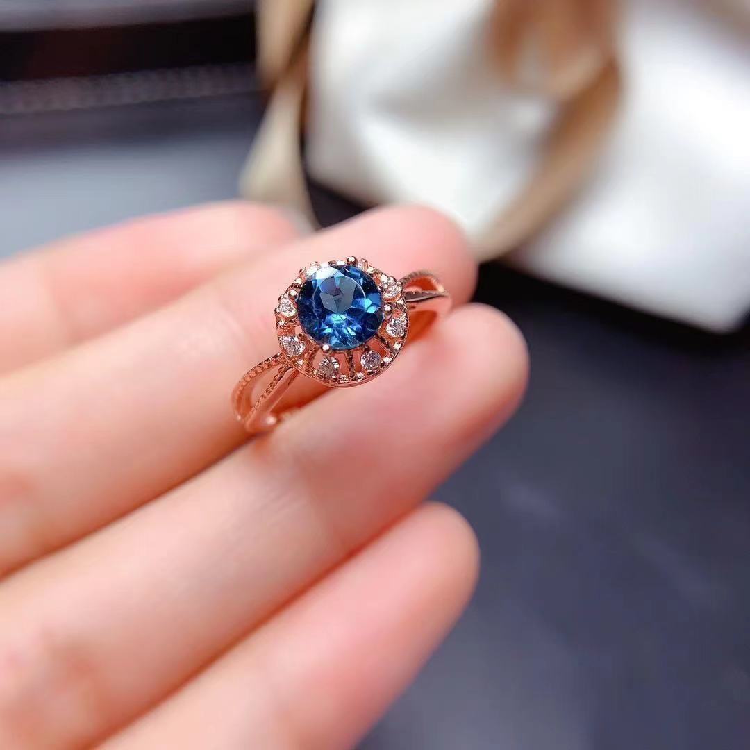 New Style Natural London Blue Topaz Open Ring For Women