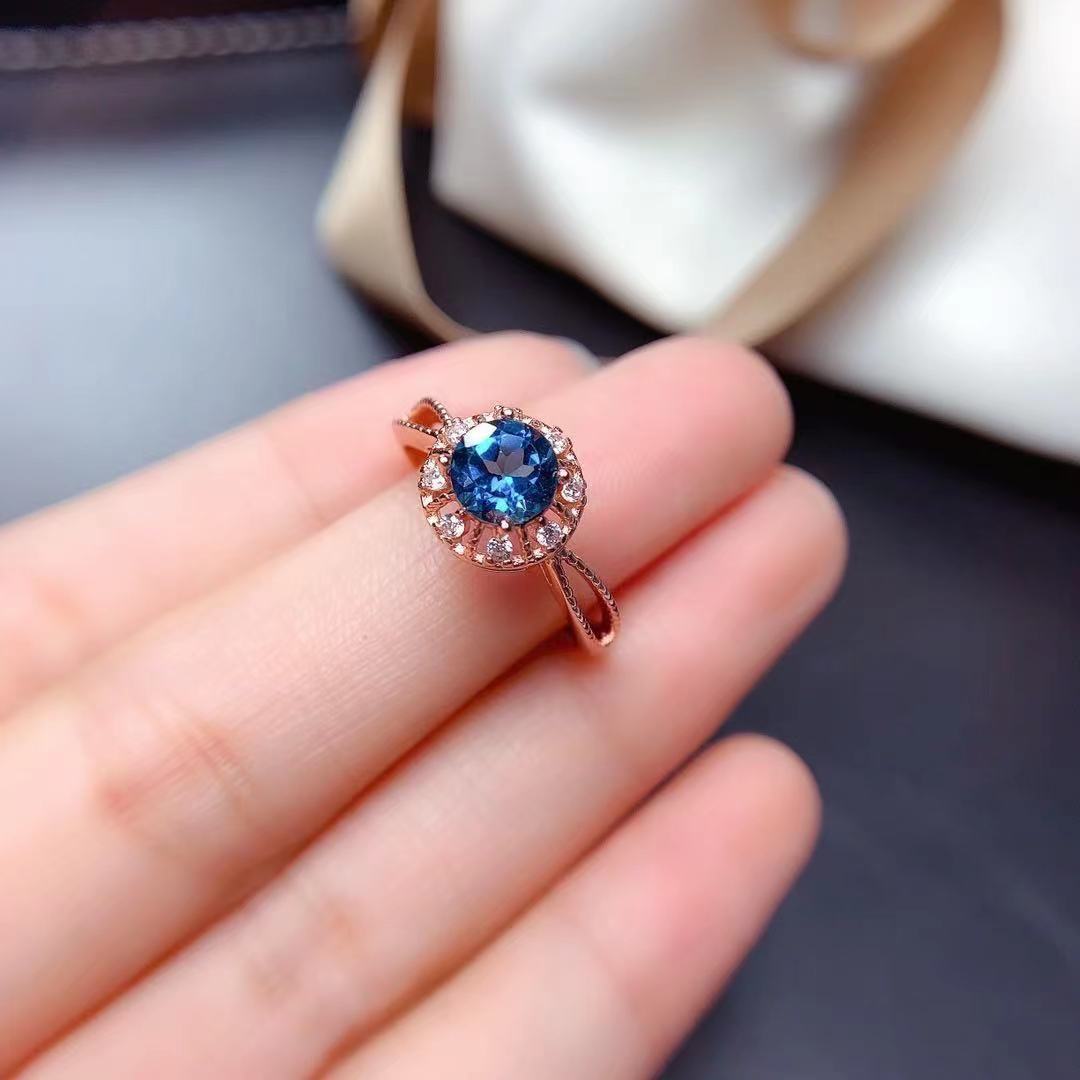New Style Natural London Blue Topaz Open Ring For Women