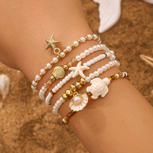 Starfish And Turtle Beaded Bracelet Set