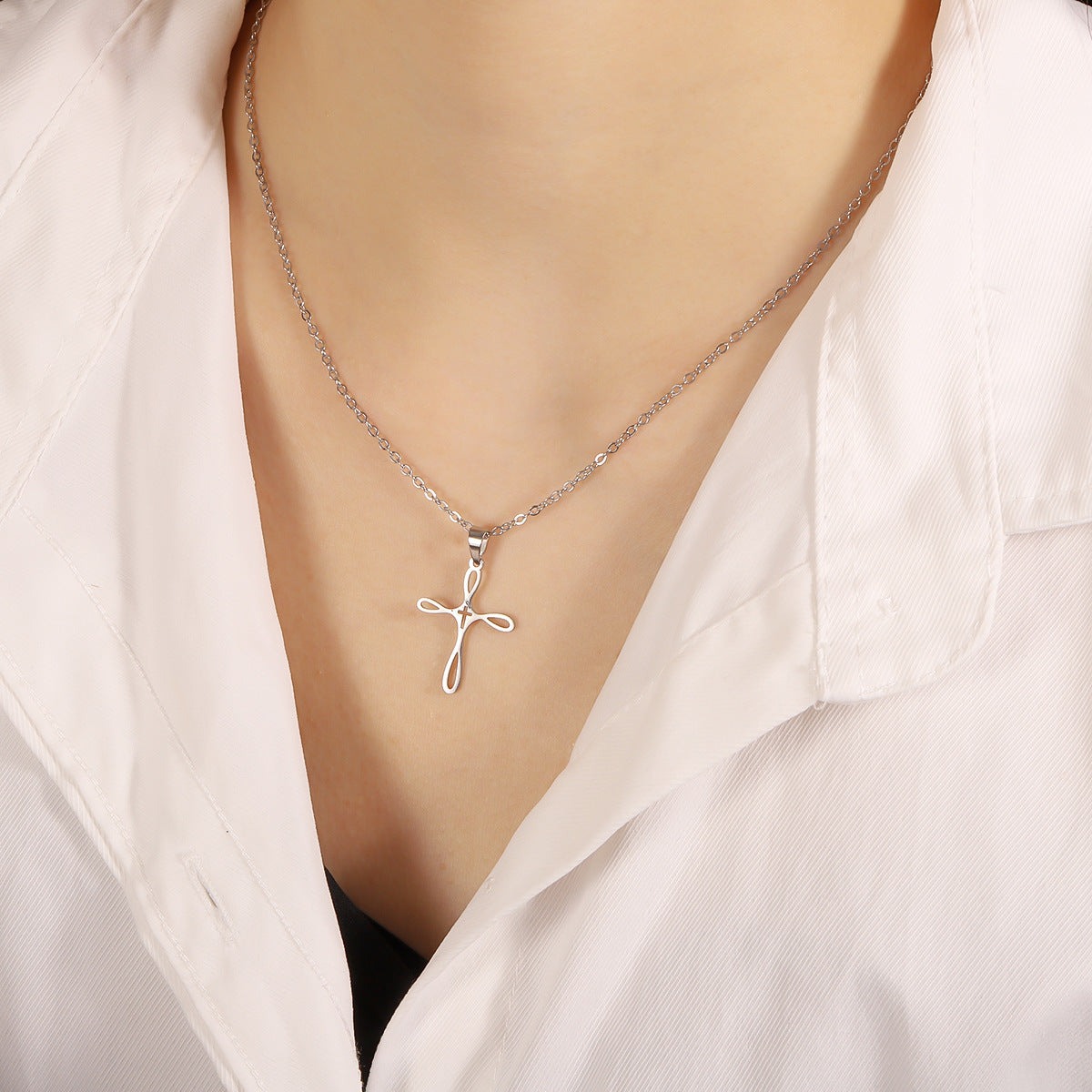 Stainless Steel Cross Necklace Choker & Earrings Set, Delicate Minimalist Stylish All-match Daily Jewelry