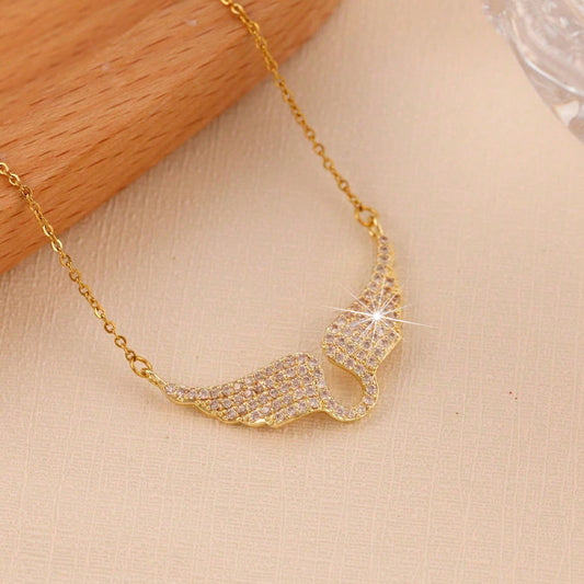 Full-Diamond Angel Wings Pendant Necklace