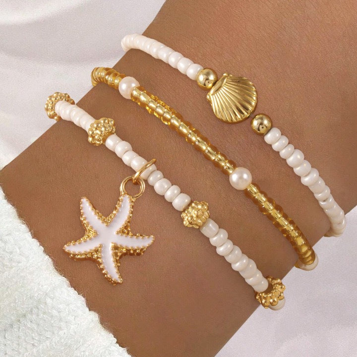 Starfish And Turtle Beaded Bracelet Set